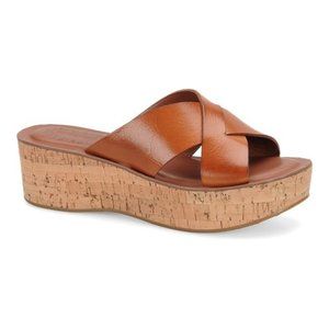 Kork Ease Sabrina Cognac Brown Leather Wedge Sandals. Size 9.